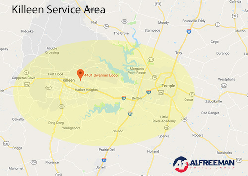 A-1 Freeman Killeen Moving Service Area Map